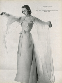 Christian Dior 1953 Robe du soir en Organza bleu pâle, Bianchini Férier, Strapless Dress