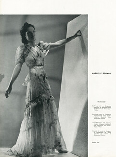 Marcelle Dormoy 1939 Evening Gown, Organza printed with large multicoloured flowers, Bianchini Férier