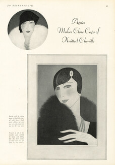 Madame Agnès 1927 Reynaldo Luza, chenille cap, oval brooch