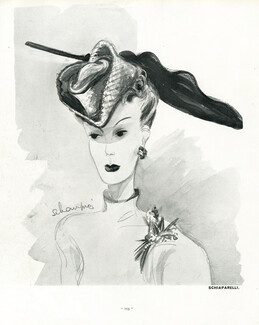 Schiaparelli (Hat) 1939 Paillasson jaune soufre garni d'une plume d'oie noire, Schompré
