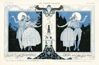 George Barbier 1918 "Les étoiles filantes" Shooting Stars 18th Century Costumes, Astronomy