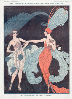 George Barbier 1918 Chorus Girl, Music Hall Costumes Feathers