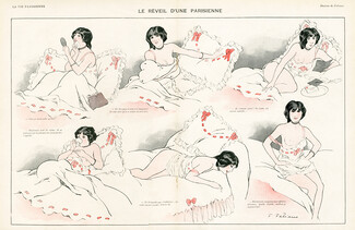 Fabien Fabiano 1913 Le réveil d'une parisienne, Girl topless, Nightgown