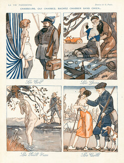 Georges Pavis 1919 Hunting, "Le cerf, la grive, la poule d'eau, la caille" Comic Strip