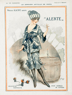 Chéri Hérouard 1918 Maison Alacave Soeurs "Alerte", Pyjama pour soirées de gothas, Fashion illustration