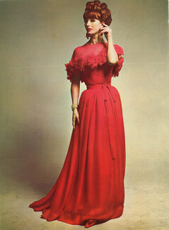Jean Patou 1961 Evening Gown, Mousseline, Roses, Bianchini Férier, Photo Philippe Pottier