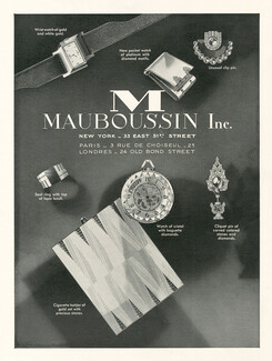 Mauboussin (New York) 1931 Wrist Watch, Clip, Ring, Cliquet pin, Cigarette Case