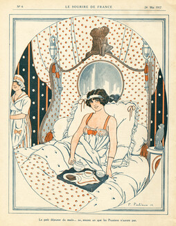 Fabien Fabiano 1917 "Le petit déjeuner du matin" The morning breakfast, Nightgown, bedroom