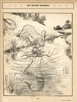 Louis Vallet 1900 "Les quatre éléments" "L'Eau" mermaid, lovers