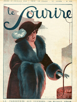 Maurice Pépin 1920 'La parisienne aux courses", Elegant, Fur, Coat, Muff