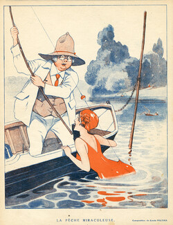 Louis Peltier 1919 "La Pêche miraculeuse", Fishing, Bathing Beauty