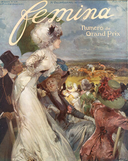 René Lelong 1908 Original Cover Femina, Race Track, Horse Racing, Elegant Parisienne
