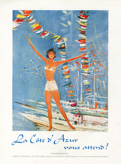 Jean-Gabriel Domergue 1956 La Côte d'Azur, The Riviera, Bathing Beauty