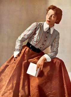 Jacques Fath 1949 Moire Skirt, matching Blouse