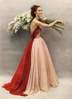 Elizabeth Arden Fashion Floor 1952 Count Sarmi designer, Evening Gown, Potpourri of pinks, Photo Richard Avedon