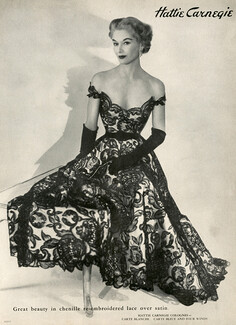 Hattie Carnegie 1951 Evening Gown, Embroidery lace, Strapless Dress, Photo Horst