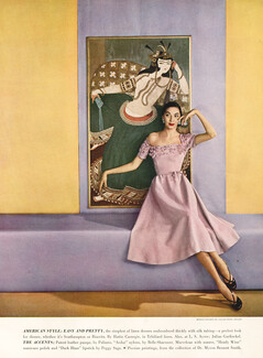 Hattie Carnegie 1951 Linen Dress, Embroidery, Photo Louise Dahl-Wolfe