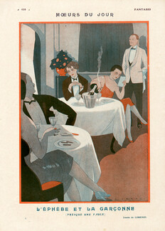 Moeurs du Jour — L'Éphèbe et la Garçonne, 1924 - Fabius Lorenzi Roaring Twenties, Restaurant