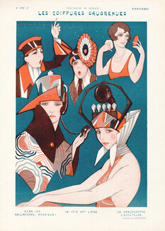 Les Coiffures Saugrenues, 1924 - Lorenzi Foll'modes de demain, The absurd hairstyles, Crazy Hats
