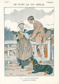 Touraine 1911 ''A la Chasse'' Hunting, Flirt XXe Siècle Rural woman