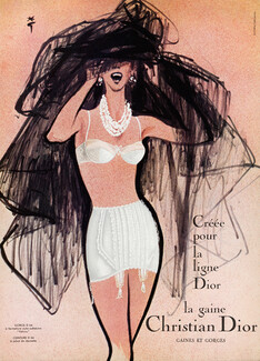 Christian Dior (Lingerie) 1959 Brassiere, Girdle, Gorge D64, Ceinture D34, René Gruau
