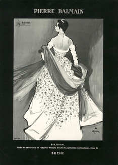 Pierre Balmain 1953 René Gruau, Evening Gown, backless