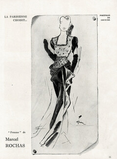 Marcel Rochas 1946 Evening Gown, René Gruau