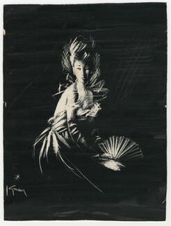 René Gruau 1953 "Elégante à l’éventail", Original Fashion Drawing, Gouache