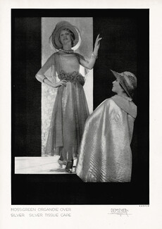 Jeanne Lanvin 1930 Evening Gown, Cape, Organdie silver, Photo Demeyer