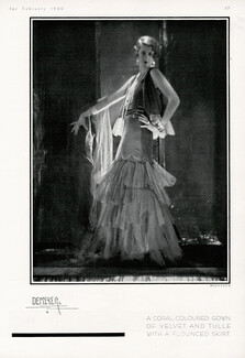 Molyneux 1930 Velvet and tulle gown with a flounded skirt, Photo Demeyer