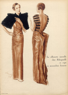Schiaparelli 1934 Cape en mousseline froncée, backless, Alexandre Iacovleff