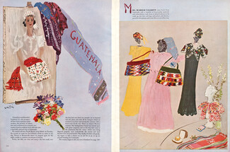 Marcel Vertès 1937 Guatemala, Materials and embroideries, Bag, Jacket, Dresses, Mrs Harold Talbott, Text Peggy Talbott, 4 pages