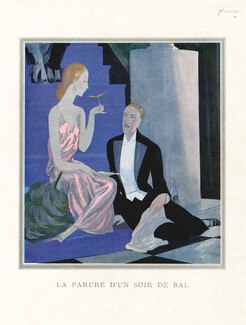Benito 1922 "La Parure d'un soir de bal" Elegant, Evening Gown, Tuxedo, Le Champagne