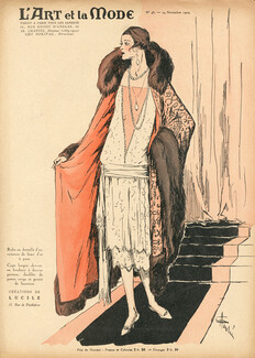 Lucile 1924 Robe en dentelle, Cape brodée à dessins persans, Evening Gown, Soulié