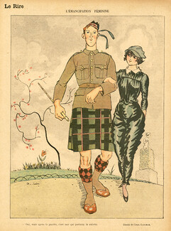Chas Laborde 1918 "Emancipation Féminine", Scottish Traditional Costume, tartan skirt