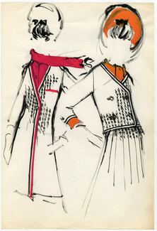 Pierre Balmain 1960 Original Fashion Drawing