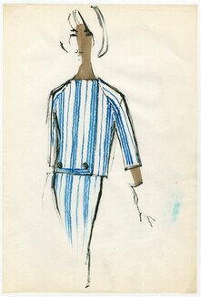 Pierre Balmain "Sport 1960" Original Fashion Drawing, Summer Dress