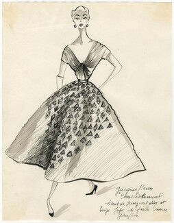 Jacques Heim 1953 Original Fashion Drawing, "Chuchotement"