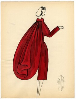 Bassia 1957 Original Fashion Drawing, Dress-coat