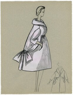 Bassia 1957 Original Fashion Drawing, Evening Coat