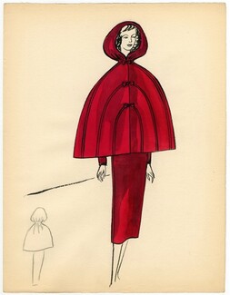Bassia 1957 Original Fashion Drawing, Cape