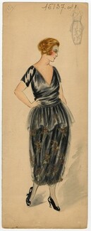 Paul Poiret 1910s, Original Fashion Drawing, Dinner Dress