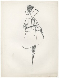 Guy Laroche 1960s, Original Fashion Drawing, Coat