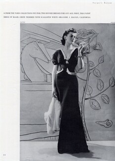 Jean Patou 1940 Patou dress of black crepe trimmed with scalloped white organdie, Man Ray
