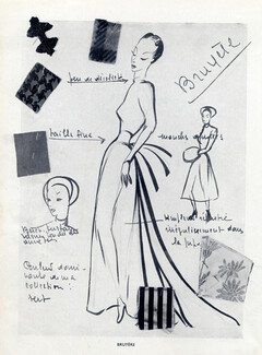 Bruyère 1947 Sketch Outline Autograph, Fashion Illustration