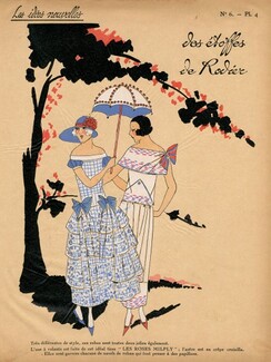 Rodier 1923 ''Les Idées Nouvelles de la Mode'' Pochoir ''Tres Parisien'', Summer Dresses, Umbrella