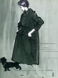 Madeleine De Rauch 1957 Jupe blouse et manteau, Charles Estienne, René Gruau