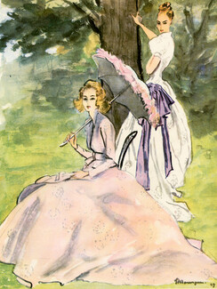 Madeleine Vramant & Maggy Rouff 1947 "Garden-Party", Summer Dress, Umbrella, Pierre Mourgue