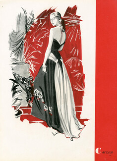 Carven 1947 André Delfau, Backless Evening Gown