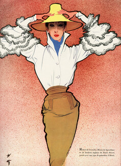 Givenchy 1952 René Gruau, Embroidery, The Bettina Blouse, Bettina Graziani